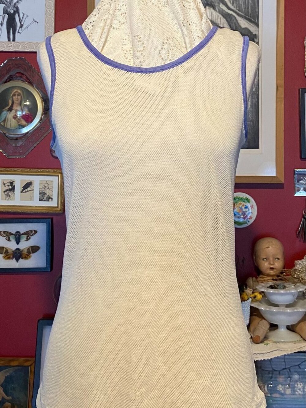 Vintage Mesh Tank 60's to 70's Blue Trim No Tags